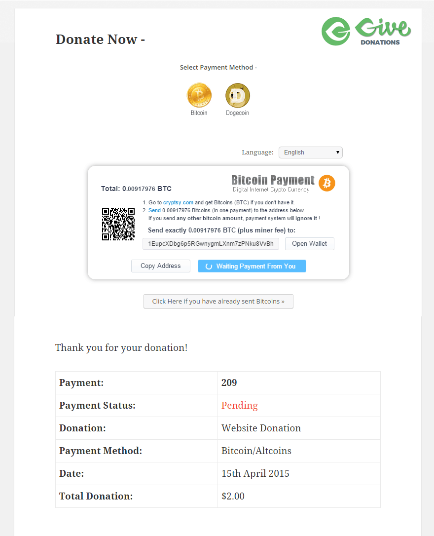 Bitcoin Payment Page