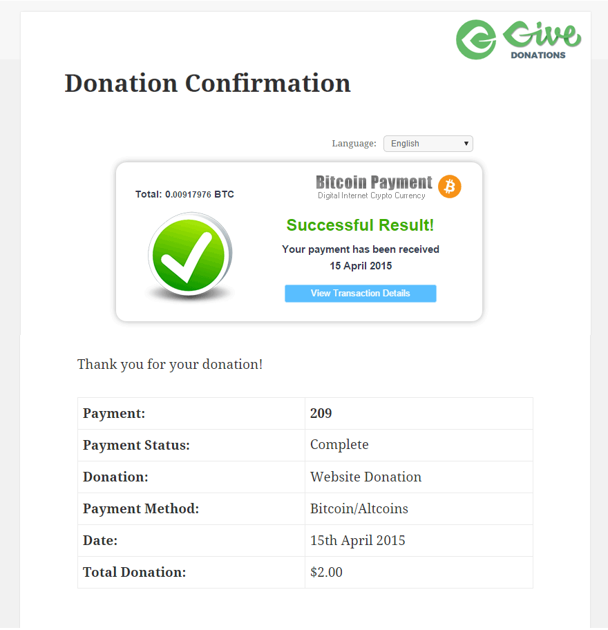 Bitcoin Payment Donation