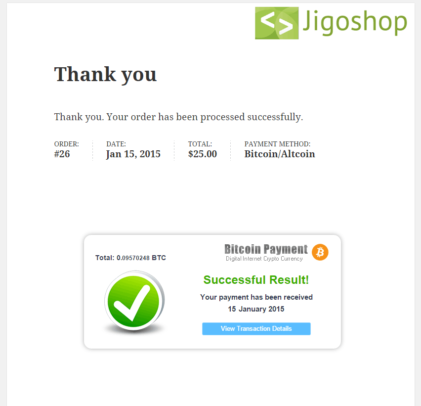 Bitcoin Payment for Jigoshop Received
