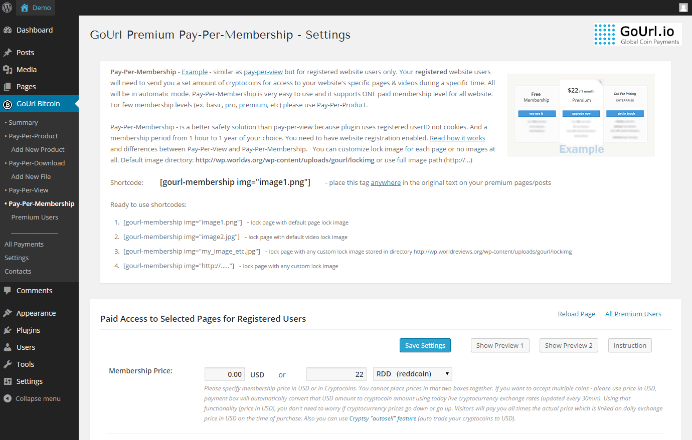bitcoin wordpress plugin screenshot